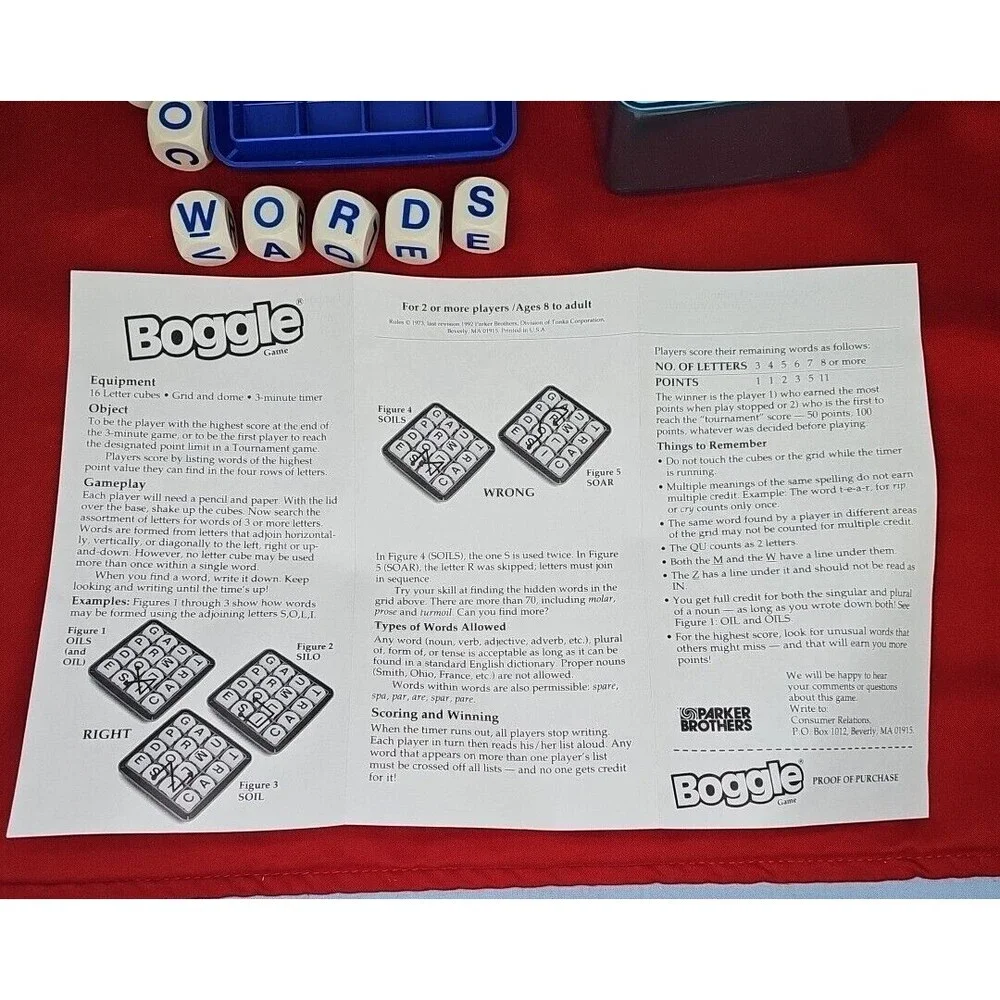 Boggle Word Game Parker Brothers VTG '92 Complete Classic Letter Cube